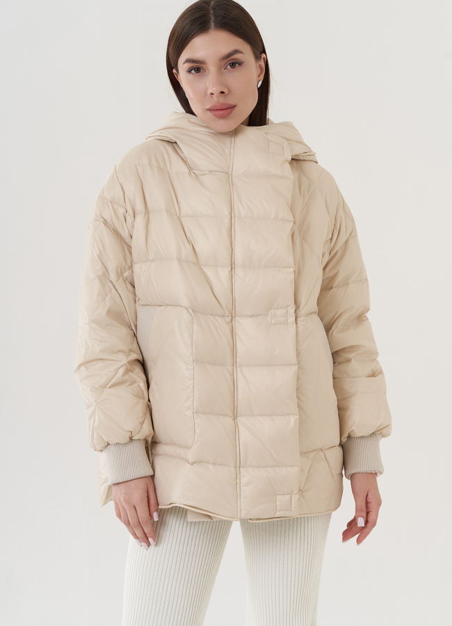 фото Женский пуховик оверсайз с капюшоном  модель № 25954