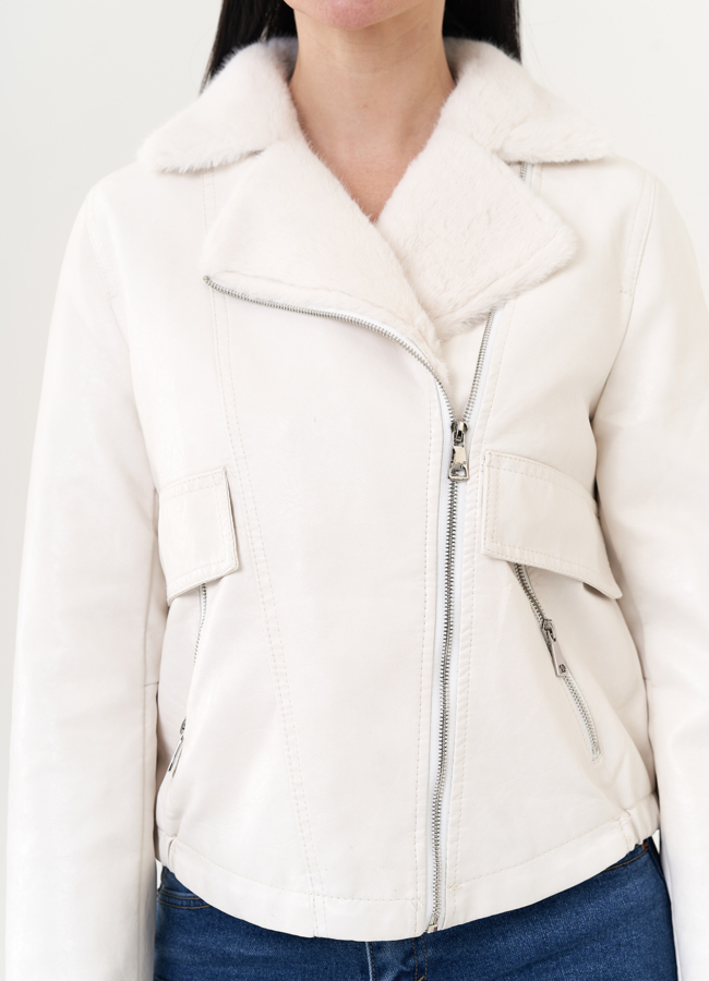 Куртка с воротником из эко меха модель № 26900 универмаг малина