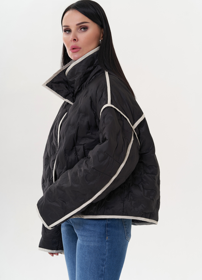 Женская куртка оверсайз на пуху модель № 26665 меха малина