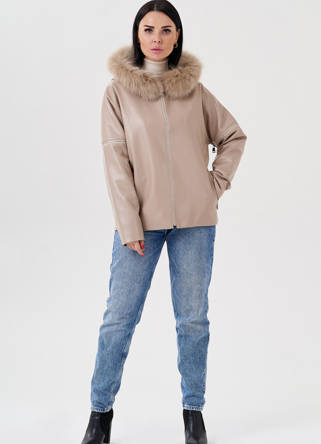 Женская куртка трансформер с капюшоном  модель № 24212 меха малина