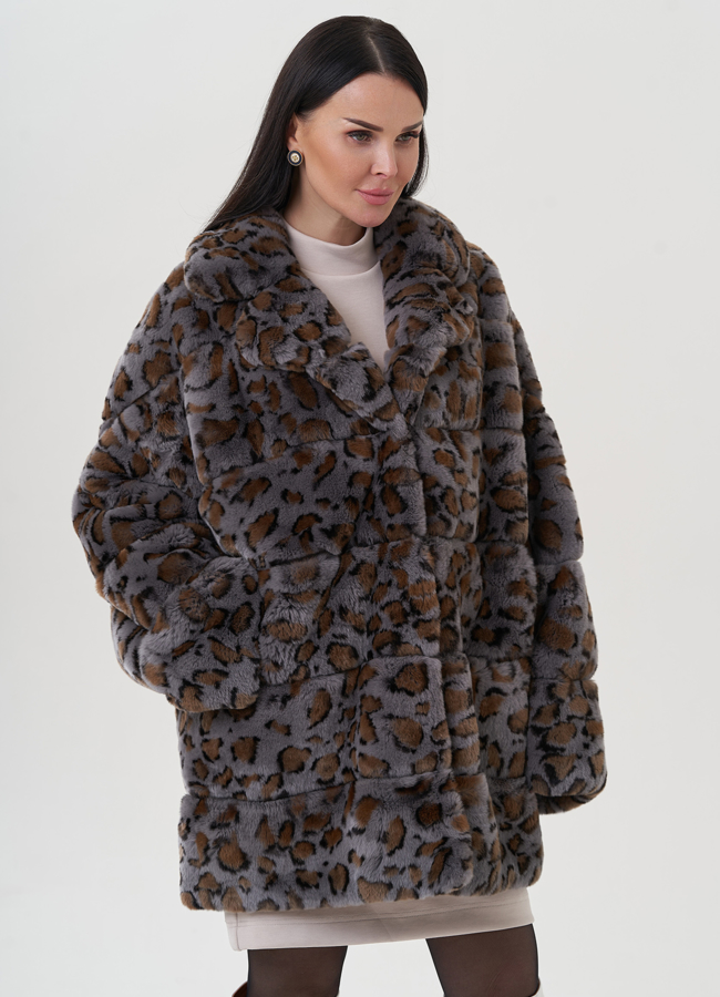 фото Шуба из меха кролика с английским воротником  модель № 25311