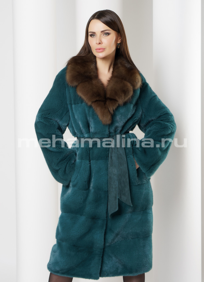 Норковая шуба  модель № S-683 меха малина