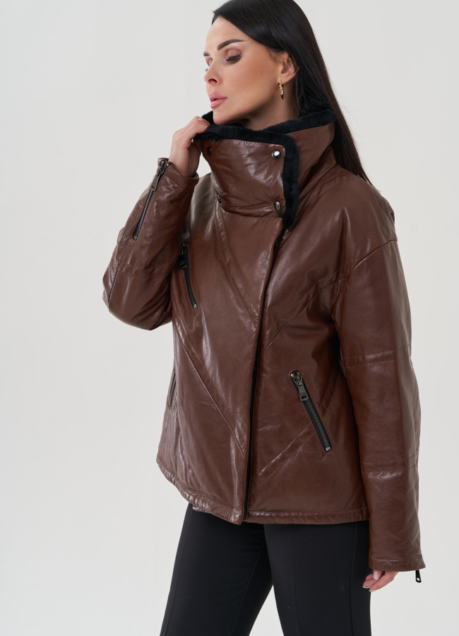 Утепленная куртка из натуральной кожи модель № 25378 в кредит