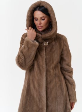 Норковая шуба балетка с капюшоном