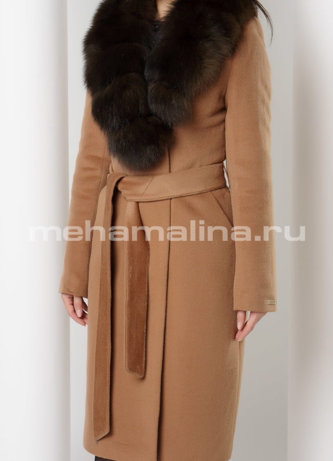 Зимнее пальто с английским воротником, цвет сафари модель № 04 в рассрочку