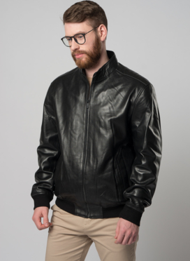 Мужская кожаная куртка на молнии
