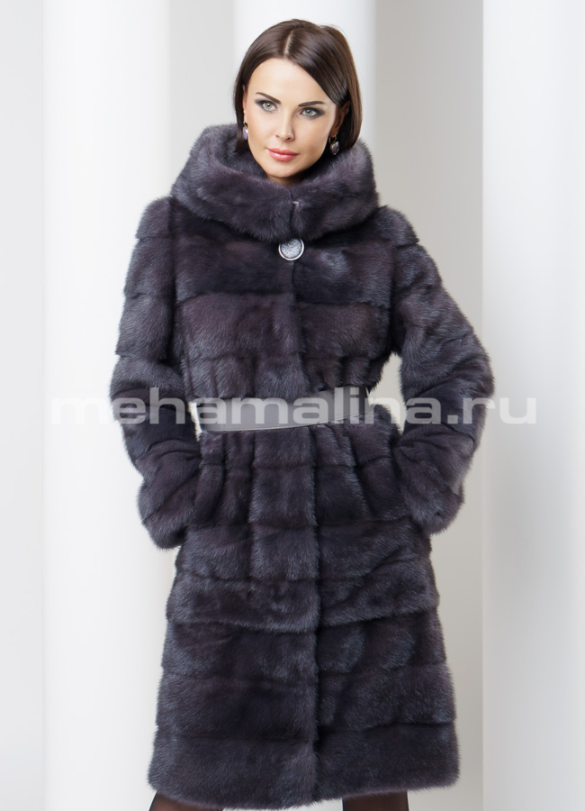 Норковая шуба с капюшоном модель № S-459 универмаг малина