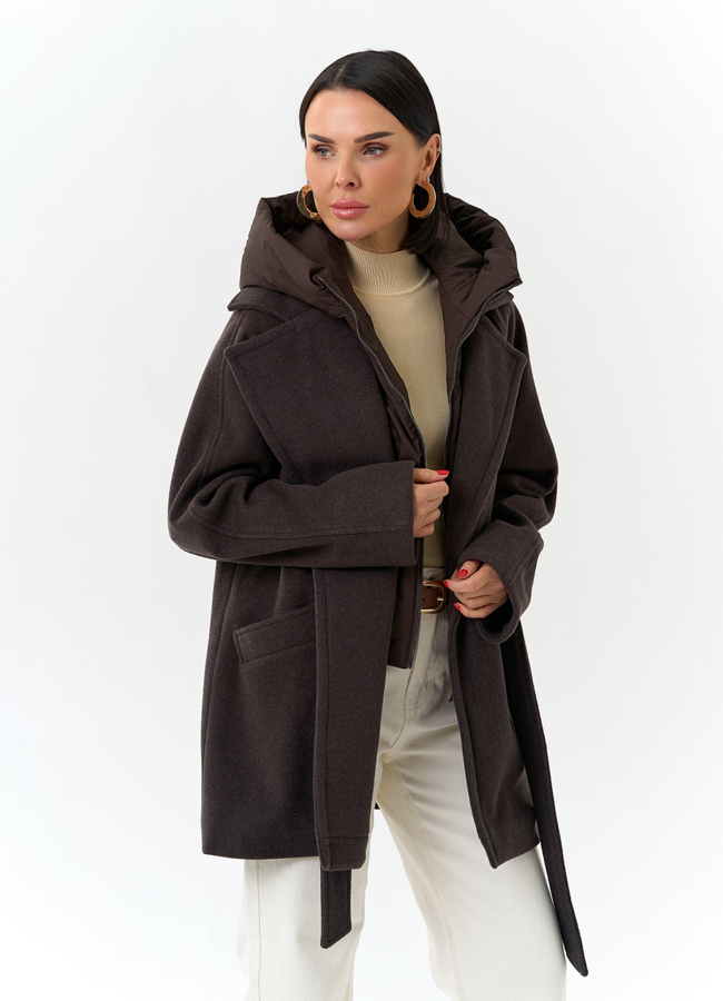 Женское пальто со съемный капюшоном модель № 32699 универмаг малина