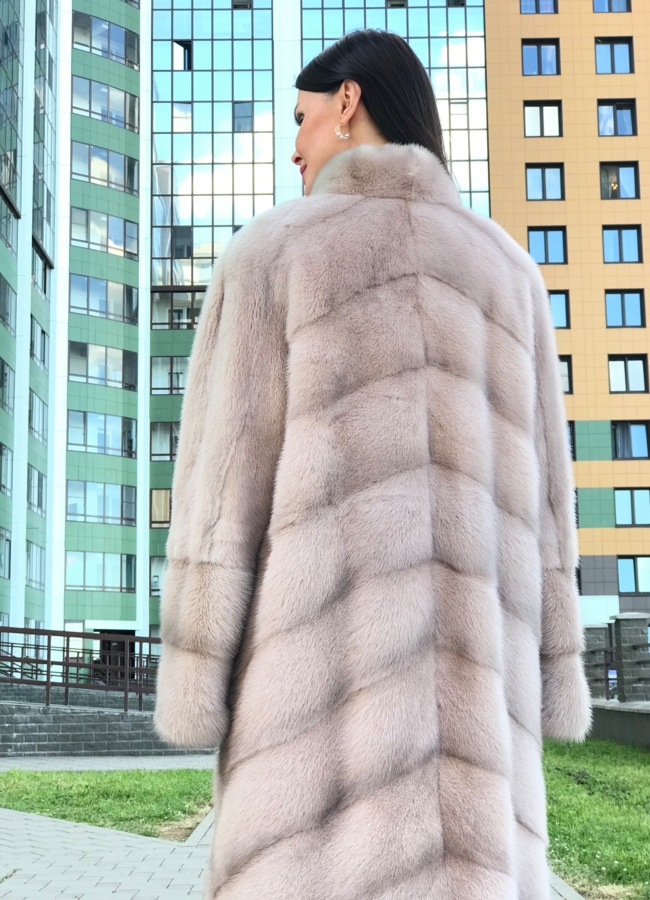 Норковая шуба в цвете пудра модель № 381 С в кредит