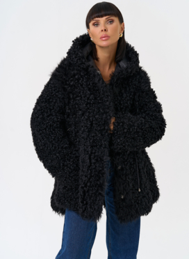 Женская двухсторонняя дубленка с капюшоном