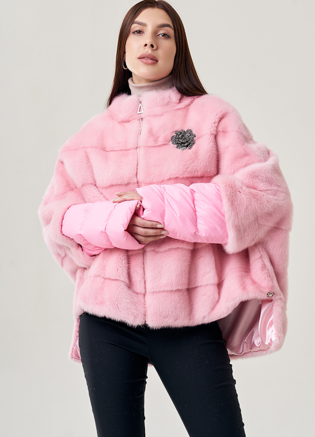 фото Куртка оверсайз из норки в розовом цвете модель № 78783