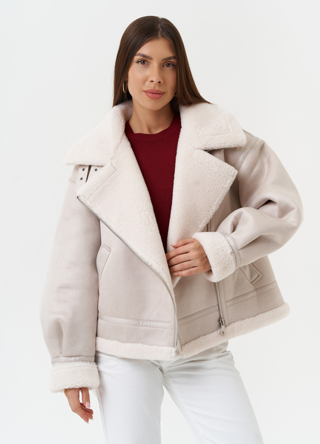 Светлая дубленка из эко кожи модель № 28529 универмаг малина