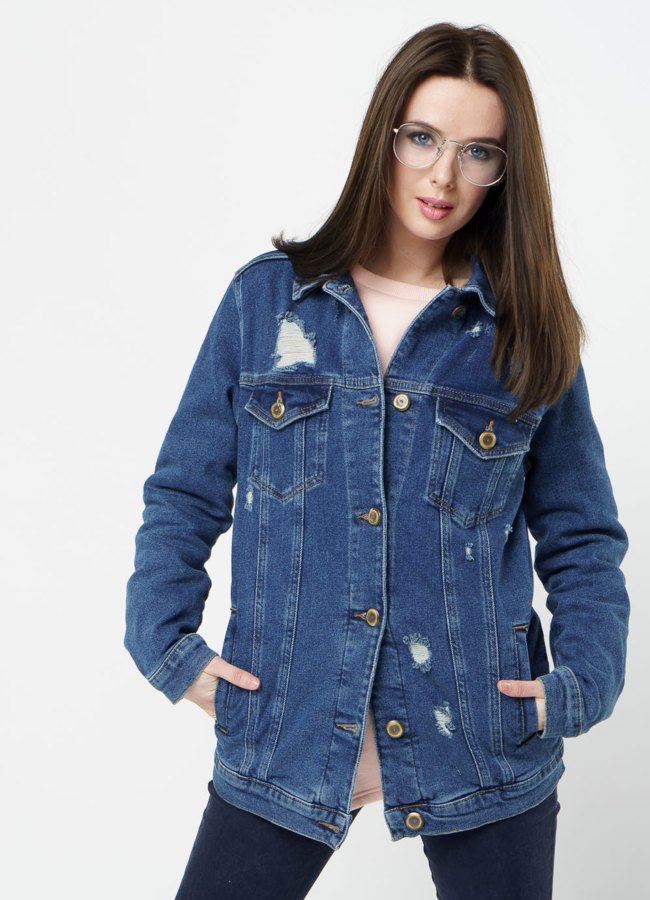 Куртка джинсовая  модель № 362 меха малина