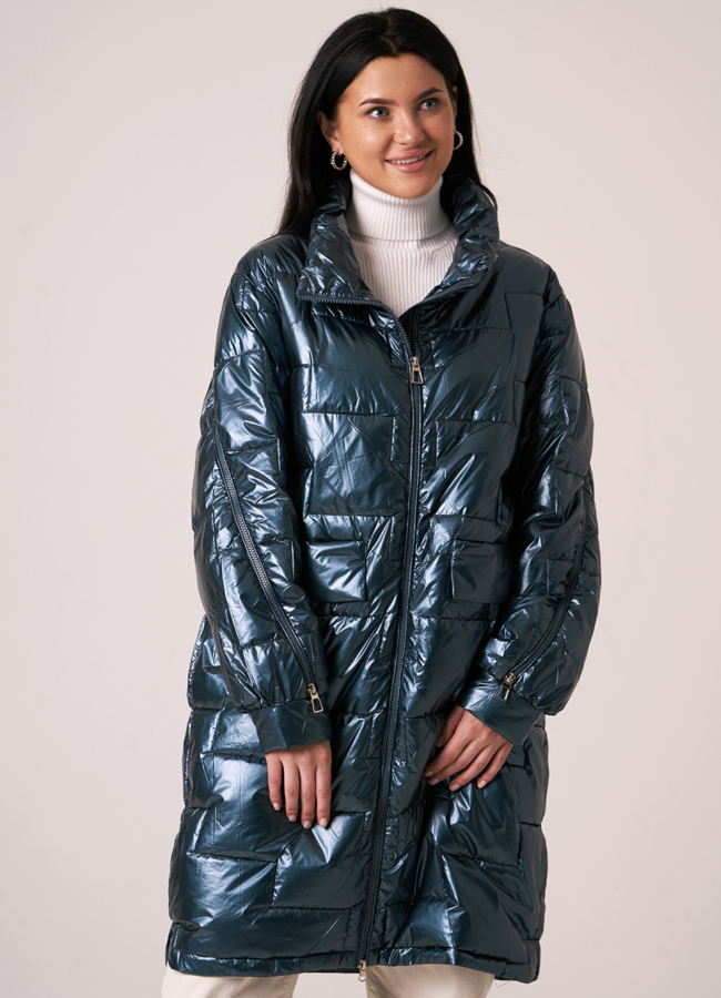 Плащ в цвете синий металлик  прямого силуэта модель № А-48 универмаг малина