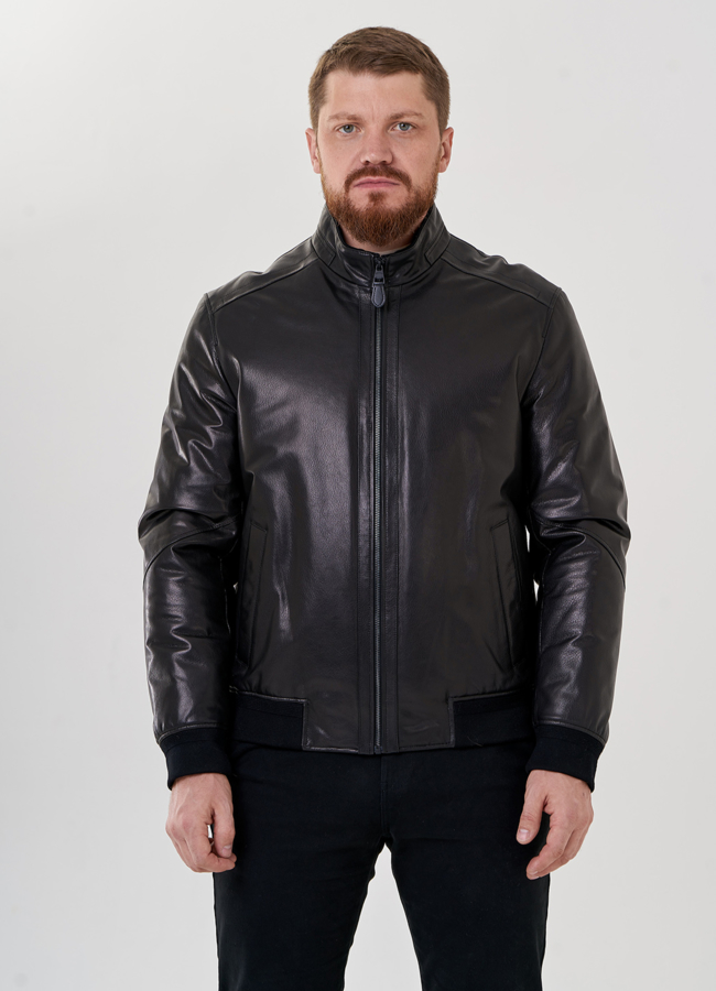 Куртка мужская черного цвета из натуральной кожи модель № 22305 универмаг малина