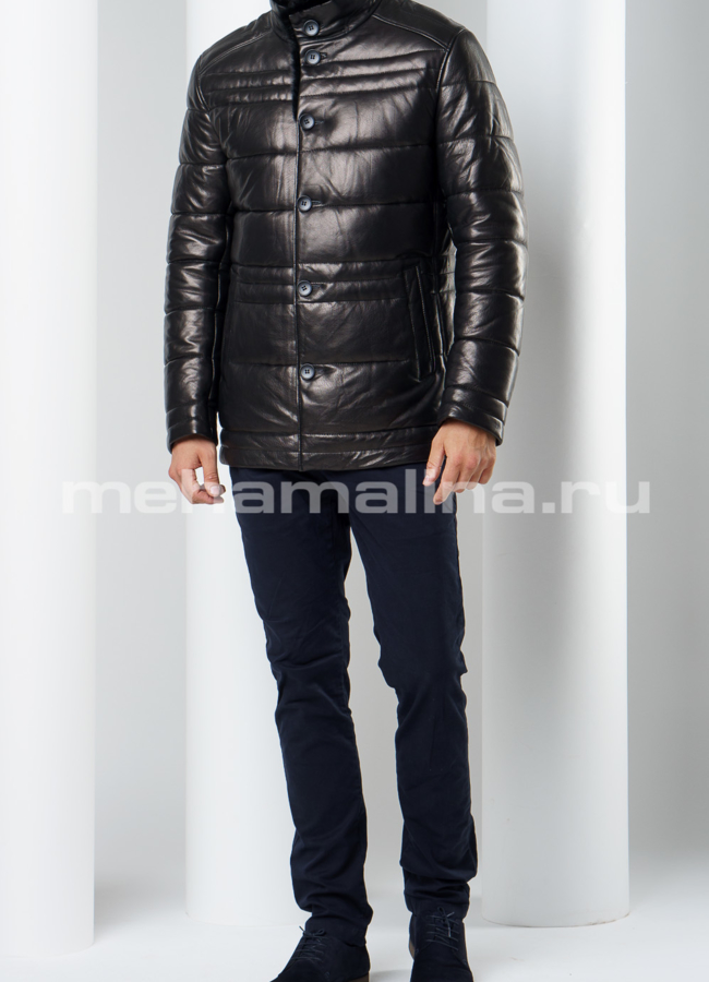 Кожаный пуховик модель № ПМ-82 в рассрочку