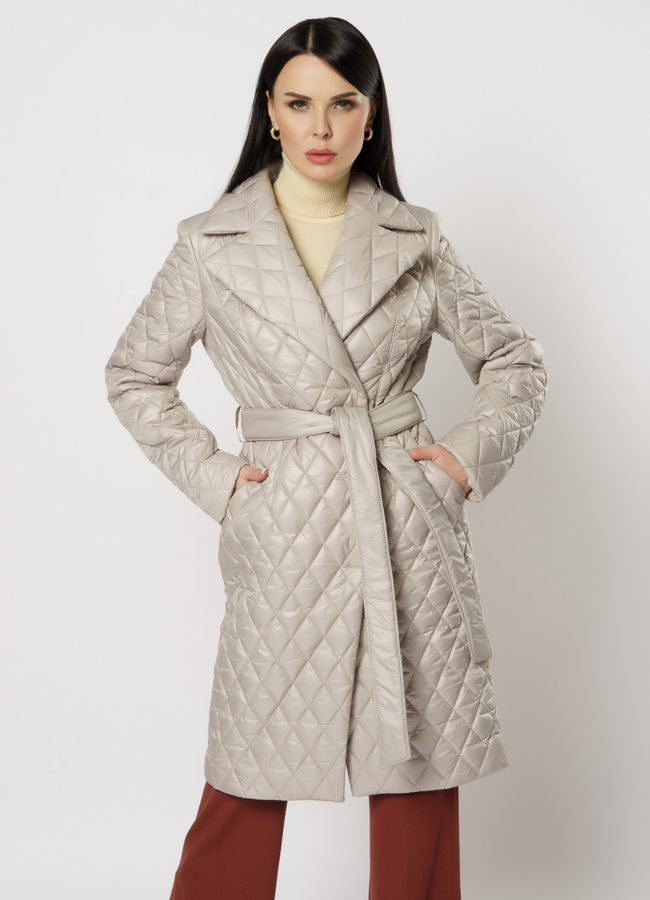 Утепленное женское пальто на поясе модель № 20740 универмаг малина