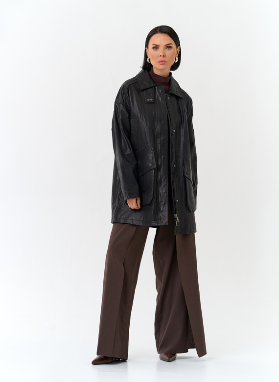 Женская удлиненная куртка из натуральной кожи