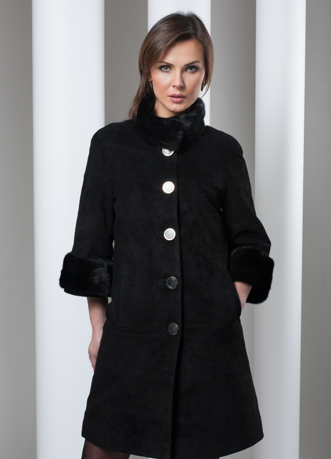 фото Пальто из замши с норкой. (мех съемный) модель № K-84