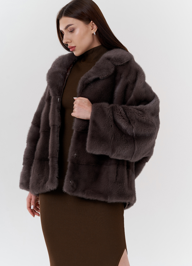 Куртка из норки с английским воротником  модель № 24227 универмаг малина
