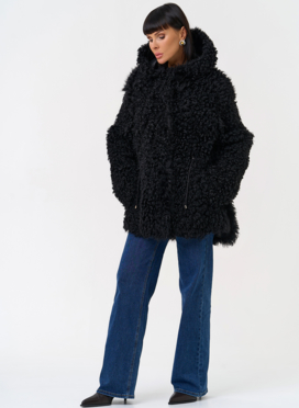 Женская двухсторонняя дубленка с капюшоном