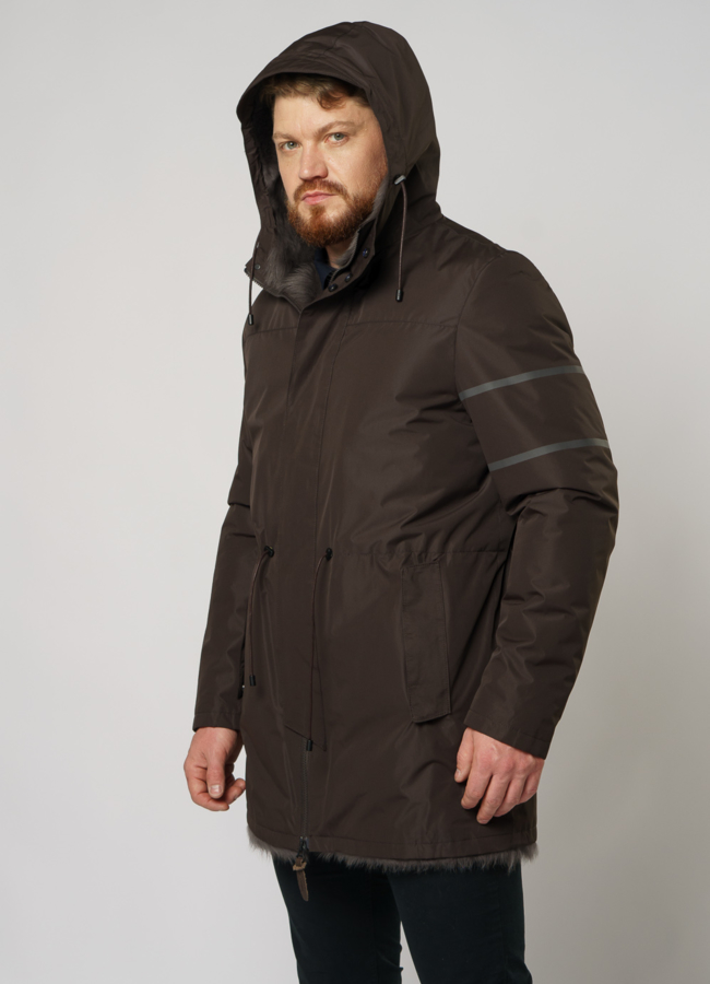 Удлиненная мужская куртка на молнии модель № DM-136 в кредит