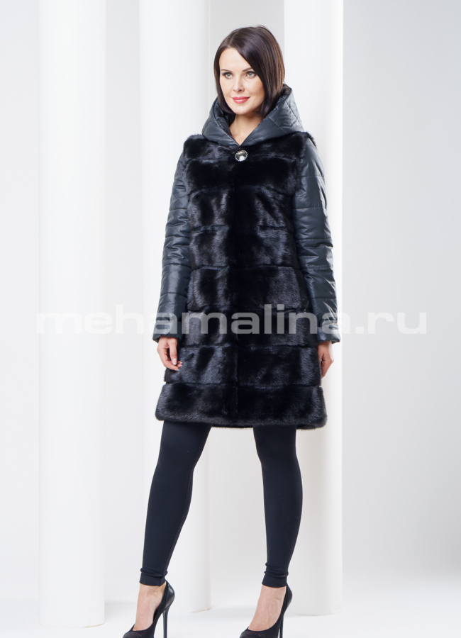 Норковый пуховик со съемными рукавами модель № S-274 универмаг малина