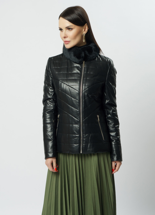 Куртка из эко кожи с отделкой из кролика модель № 11116 в рассрочку