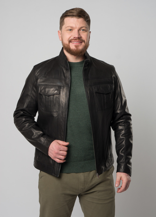 Кожаная куртка черного цвета модель № 05 универмаг малина