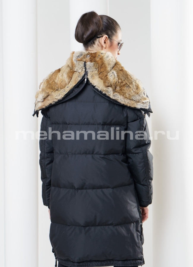 Черный пуховик с капюшоном модель № П-48 в кредит