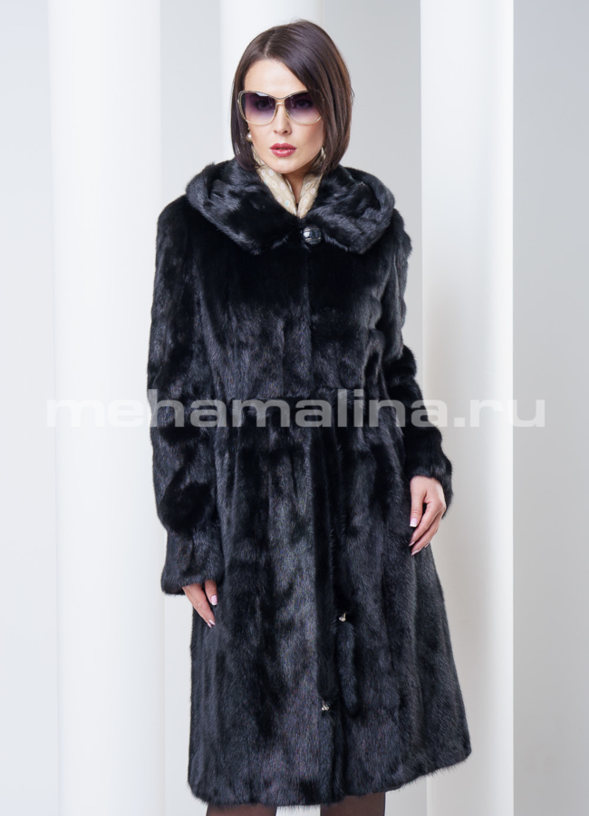 Шуба норка, на поясе модель № S-295 меха малина