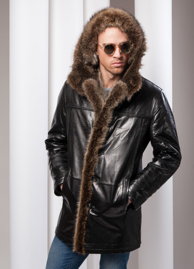 Дубленка мужская модель № DM-49 меха малина