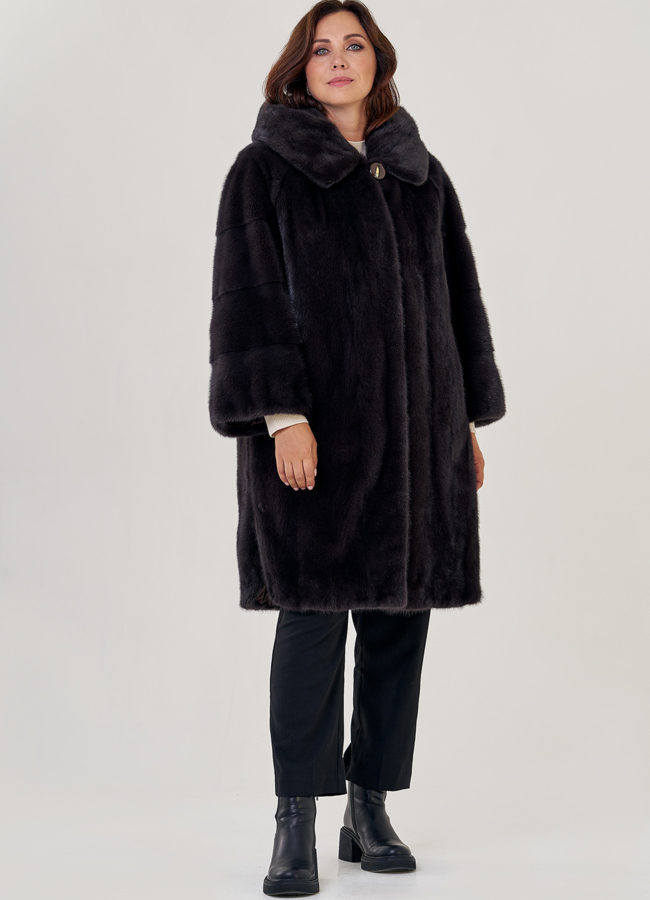 фото Женская норковая шуба с капюшоном  модель № 23155