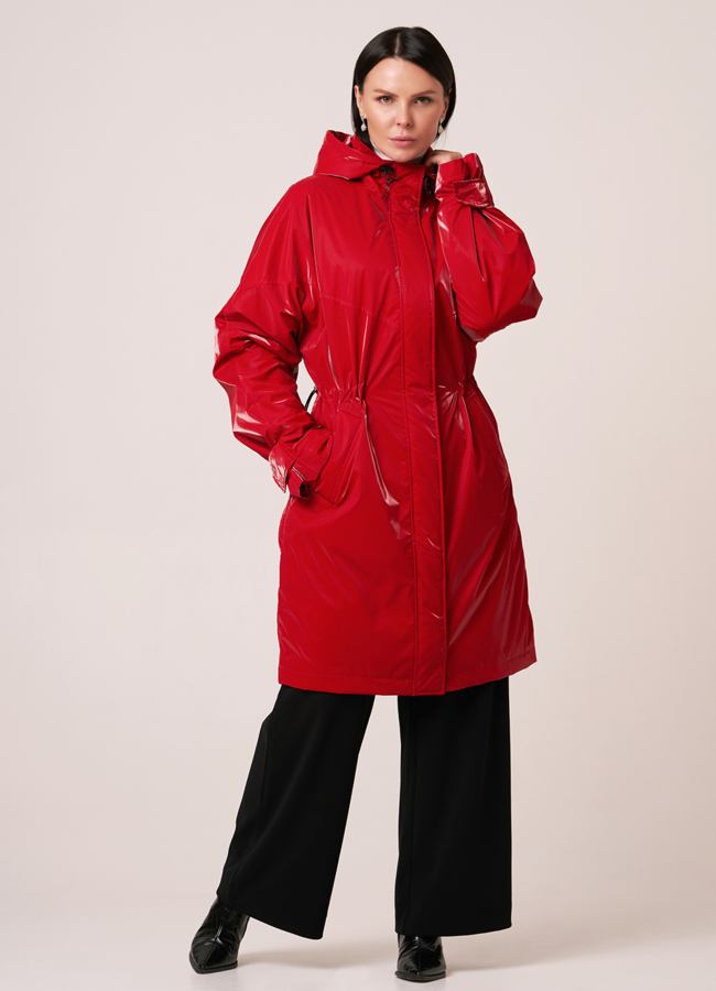 Плащ женский с капюшоном модель № 110 меха малина