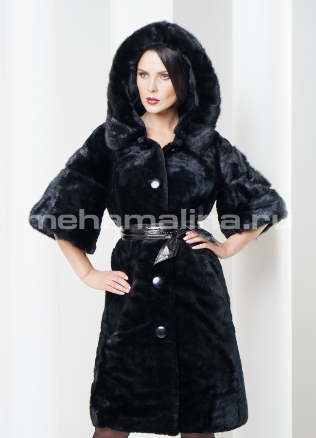 фото Шуба из муарового мутона, цвет черный модель № S-301