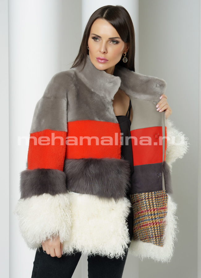 Дубленка со стойкой на кнопках модель № 3206 в рассрочку