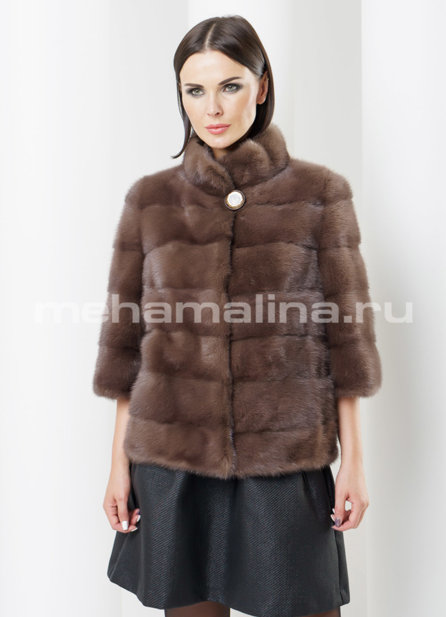 Шуба из норки, цвет соболь модель № S-444 меха малина