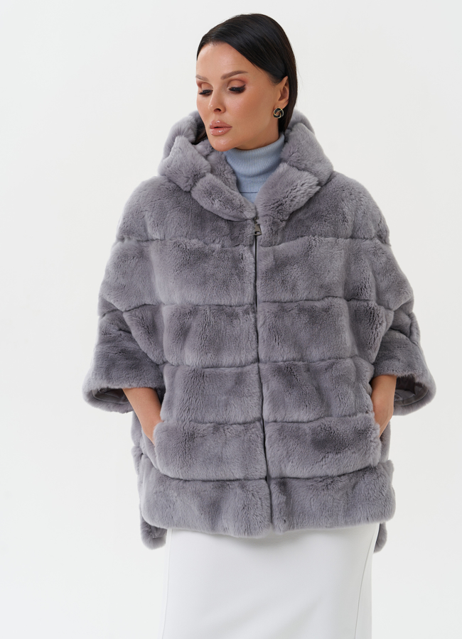 фото Шуба из меха кролика с капюшоном модель № 26147