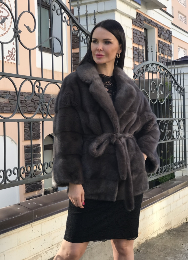 Укороченная норковая шуба в цвете соболь модель № S-758 в рассрочку