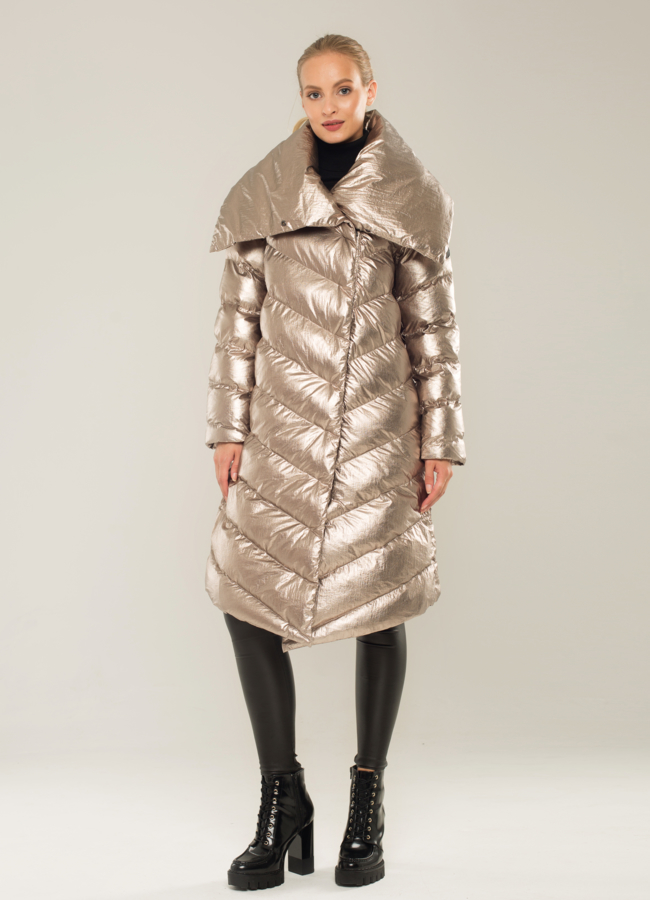 Пуховик ODRI  с высоким воротником модель № П-241 меха малина