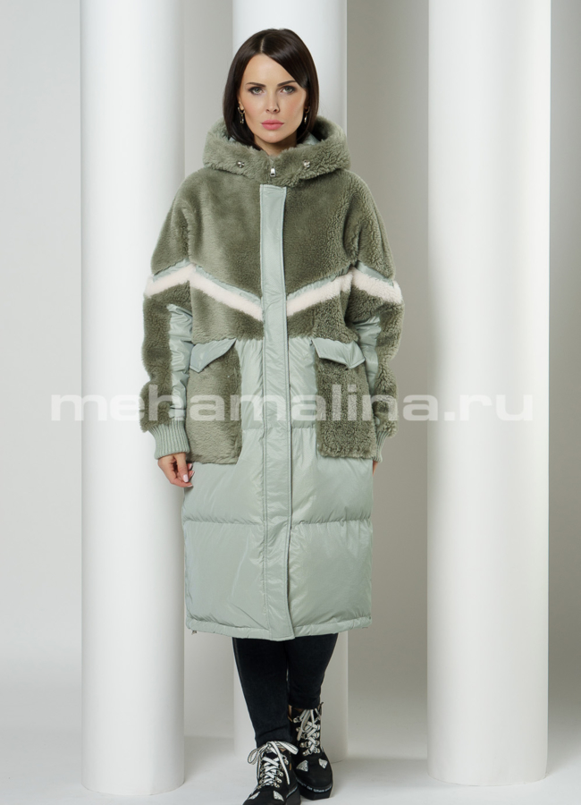 фото Пуховик на молнии с капюшоном, зеленого цвета модель № П-366