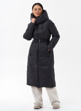 Длинный женский пуховик с капюшоном