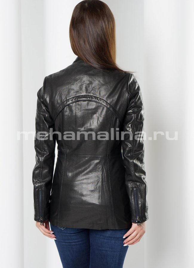 Черная кожаная куртка модель № K-436 в кредит