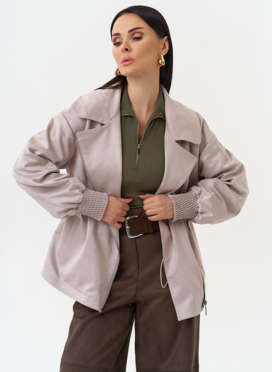 Женская куртка из эко замши с поясом