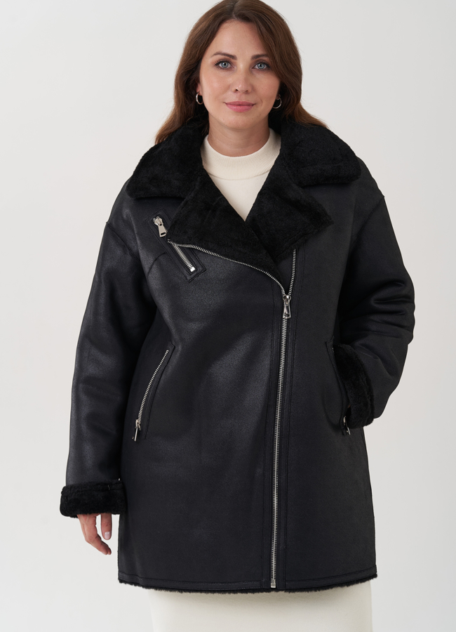 Женская дубленка из эко замши  модель № 25413 в рассрочку