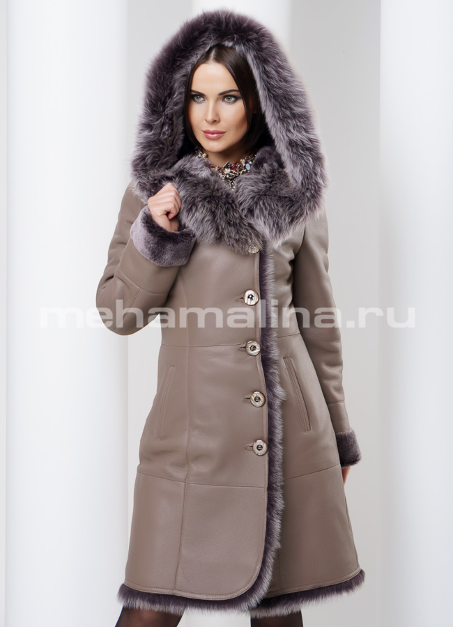 Дубленка на пуговицах модель № D-156 меха малина