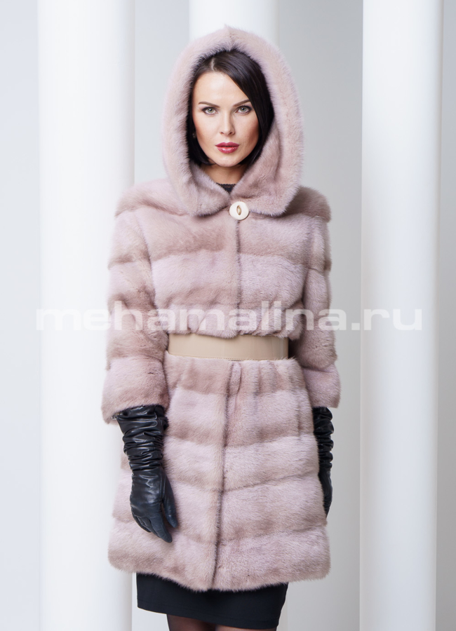 Шуба норка со съемным рукавом модель № S-292 меха малина
