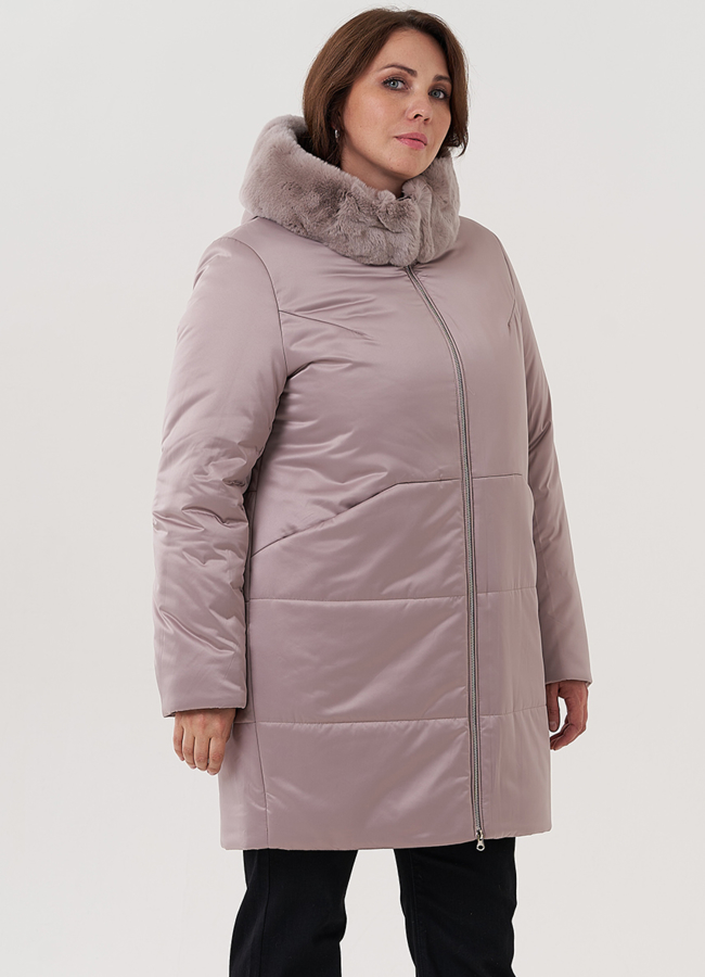 Женский пуховик с отделкой капюшона из кролика модель № 24962 в кредит