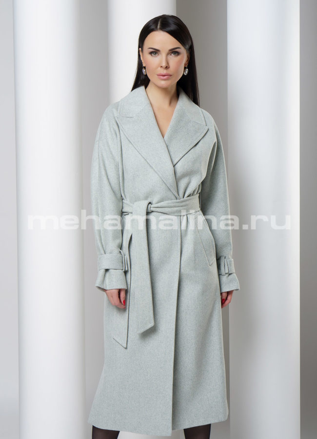 Длинное пальто с английским воротником  модель № 2699 меха малина