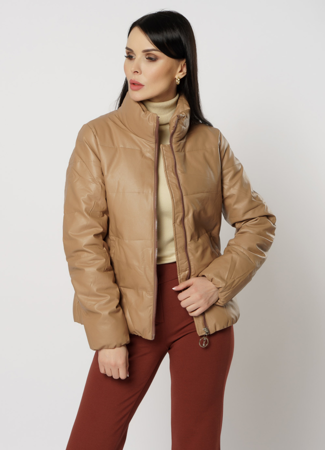 Женская куртка из эко кожи коричневого цвета модель № 20769 универмаг малина